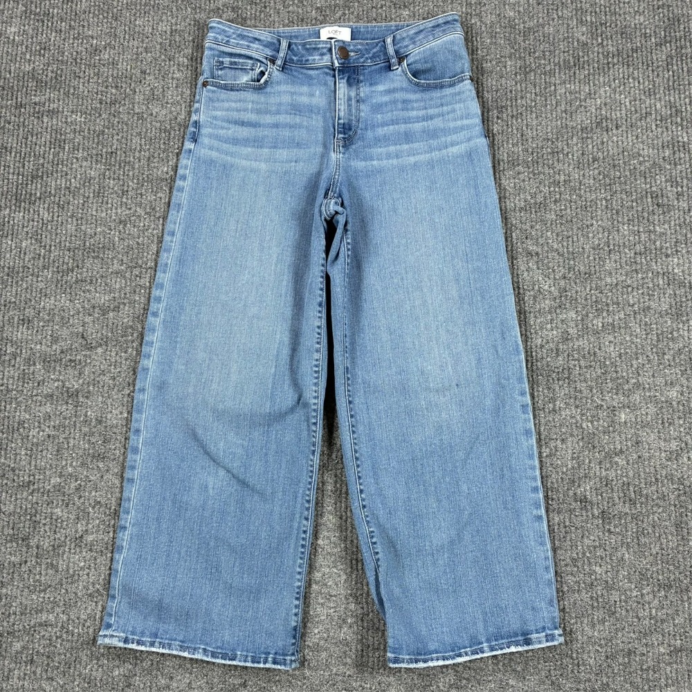 LOFT Outlet Womens Wide Leg Jeans Size 2 Blue Denim Stretch Mid Rise Casual